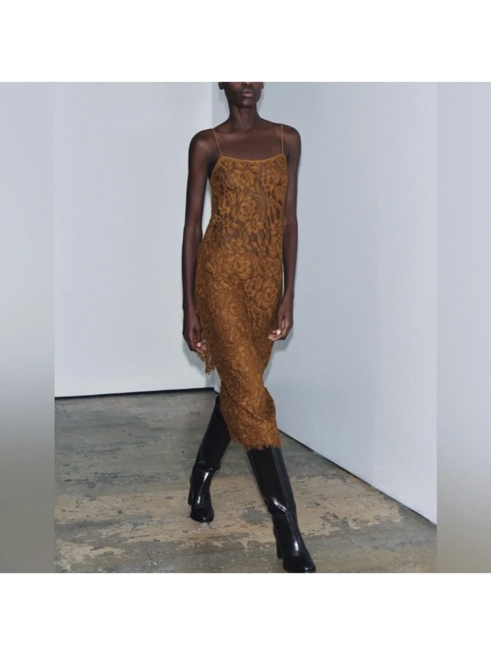 Zara Brown Lace Skirt Set